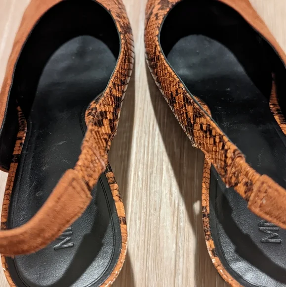 Mango Faux Snakeskin Suede Slingback Heels Size US 9.5 Cognac - Picture 2 of 15